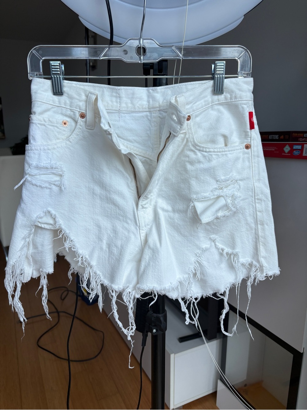 Denim shorts, white